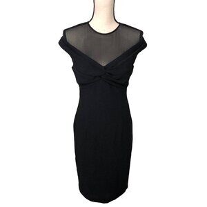 David Meister Little Black Dress Size 4 Sheer Top Short Sleeve Chic Classic USA